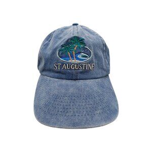 St. Augustine Hat Blue Embroidered Strap Back Beach Palm Trees